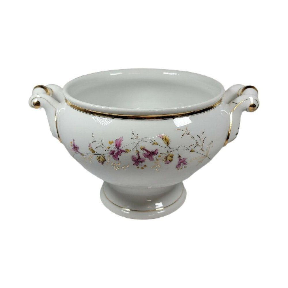 Vintage Porcelain 8" Tureen Casserole No Lid White Pink Floral  Flowers REPAIRED